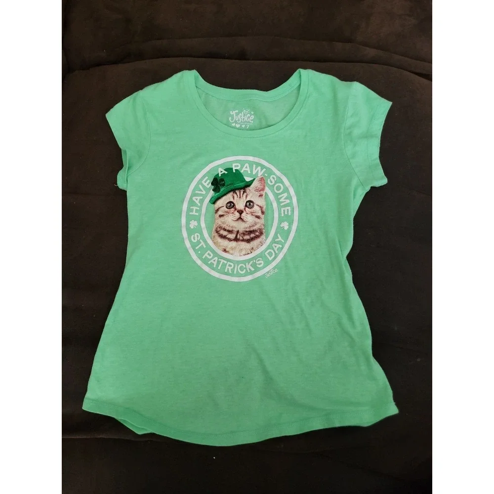 Justice st. Patrick's day cat lucky top have a paw-some st. Patrick's day size 7